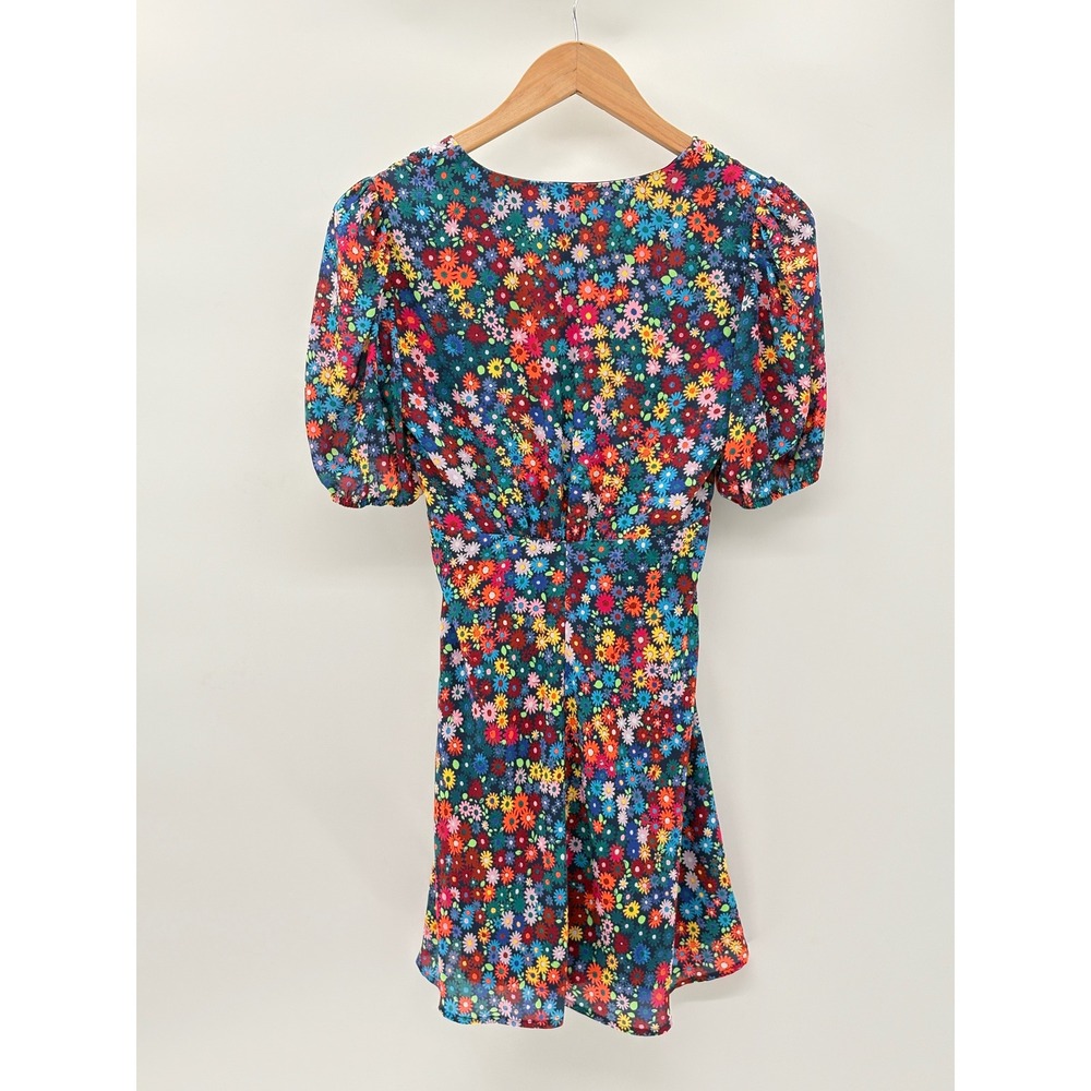 Staud Mini Dress Milla Rainbow Floral Puff Sleeve A Line Fairy Women Size 0 - Picture 3 of 12